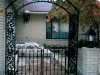 Wrought Iron Double Arched Pedestrian Gate with Bird and Scroll Design, Royal Oak