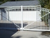 White Iron Double Driveway Cantilever Gate Arched with Scroll Design