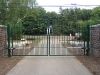 Custom Green Iron Driveway Gate with Gate Operator, Rings and Upper-Lower Finial Design